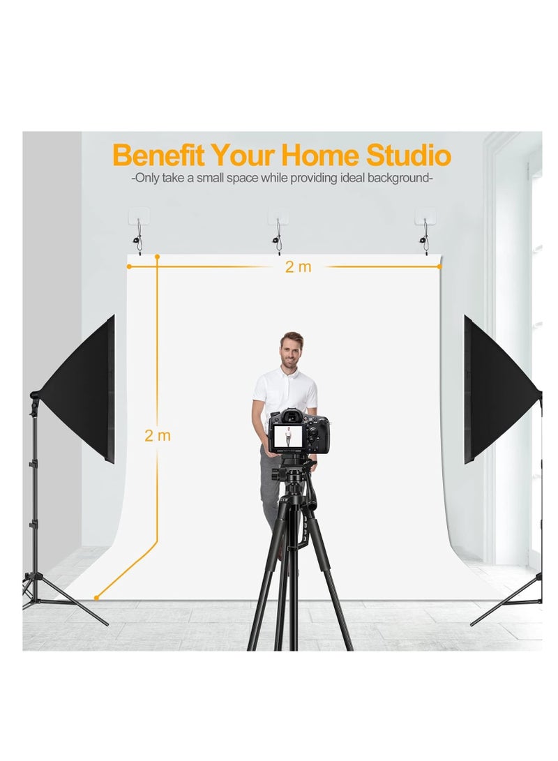 GUDOO Photography White Backdrops for Wall Mounted Setup Photoshoot Pure White Screen Cloth Sheet Background Zoom Polyester Photo Back Drop Pack for Party Photo Video Shoot 2 x 2 m - Image 2