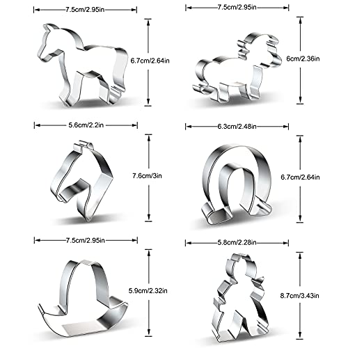 azflyife Horse Cowboy Cookie Cutters Shapes Baking Set, 6 Pieces Stainless Steel Metal Mold with Horse, Pony, Horse Head, Horseshoe, Cowboy, Cowboy Hat Cookie Cutter for Biscuit Pastry Fondant Gingerbread Cake - Image 2