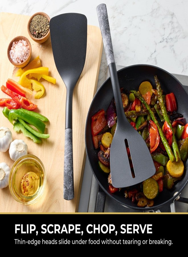 Sabatier Turner Set - Solid and Slotted Kitchen Spatulas with Thin-Edge Design, Gray Marble Handles, Heat-Resistant to 450F, Dishwasher Safe, 2 Piece - Image 4