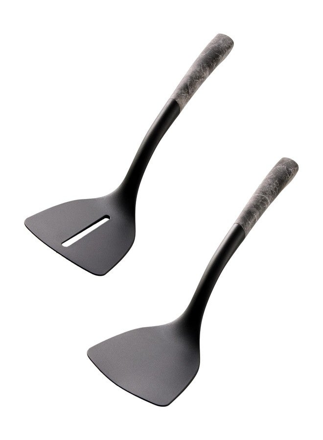 Sabatier Turner Set - Solid and Slotted Kitchen Spatulas with Thin-Edge Design, Gray Marble Handles, Heat-Resistant to 450F, Dishwasher Safe, 2 Piece - Image 2