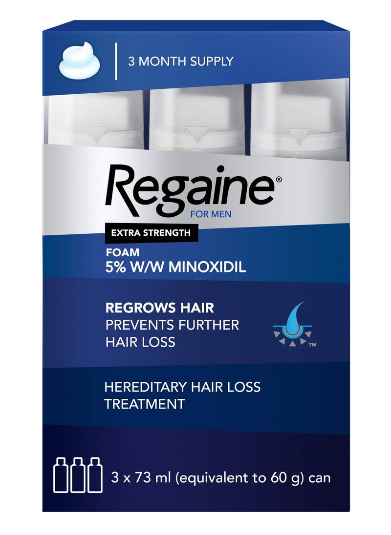 Regaine رغوة إعادة نمو الشعر الموضعية ريجين للرجال 5% مينوكسيديل بقوة إضافية 73 مل، عبوة من 3 قطع  - Image 1