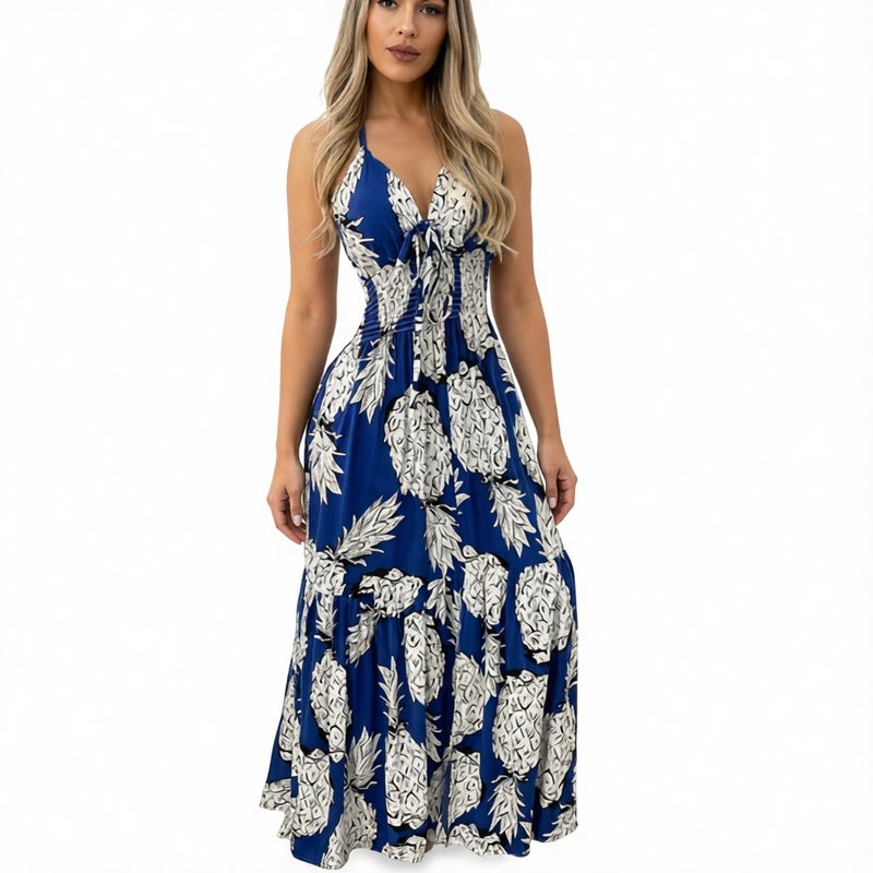Women's High Waist Printed Maxi Dress, Strapless Tube Top Long Dress - Image 1