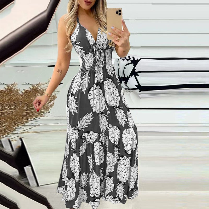 Women's High Waist Printed Maxi Dress, Strapless Tube Top Long Dress - Image 3