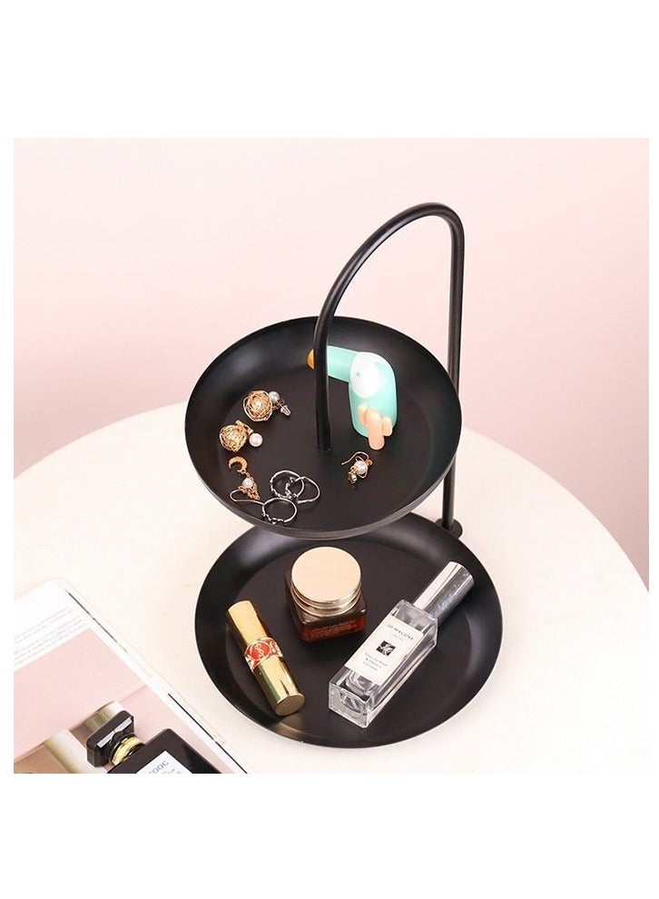 وانغبانغزي رف حديدي مستدير بطبقتين, رف ديكور منزلي أنيق، حامل صينية متدرج لمدخل المدخل، طاولة تسريحة، غرفة المعيشة، منظم للفاكهة والحلوى والوجبات الخفيفة ومستحضرات التجميل والمفاتيح وغيرها. - Image 4