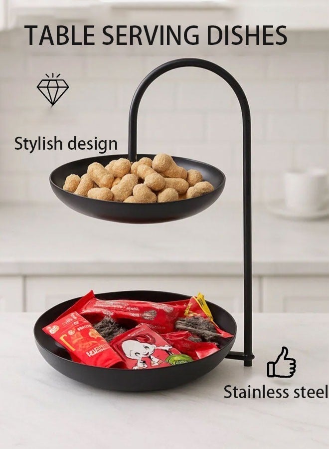 وانغبانغزي رف حديدي مستدير بطبقتين, رف ديكور منزلي أنيق، حامل صينية متدرج لمدخل المدخل، طاولة تسريحة، غرفة المعيشة، منظم للفاكهة والحلوى والوجبات الخفيفة ومستحضرات التجميل والمفاتيح وغيرها. - Image 1