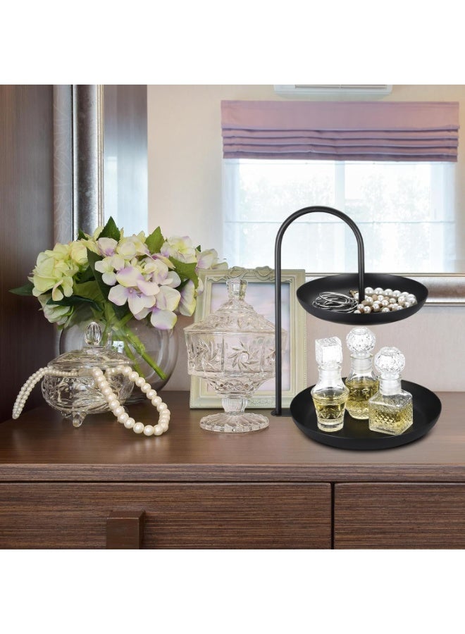 WangPangZi Necklace Display Stand 2 Tier Jewelry Holder Tabletop Jewelry Organizer Tower with Round Storage Tray Organizer Tower for Bracelets Necklaces Earrings Makeups(Black) - Image 5