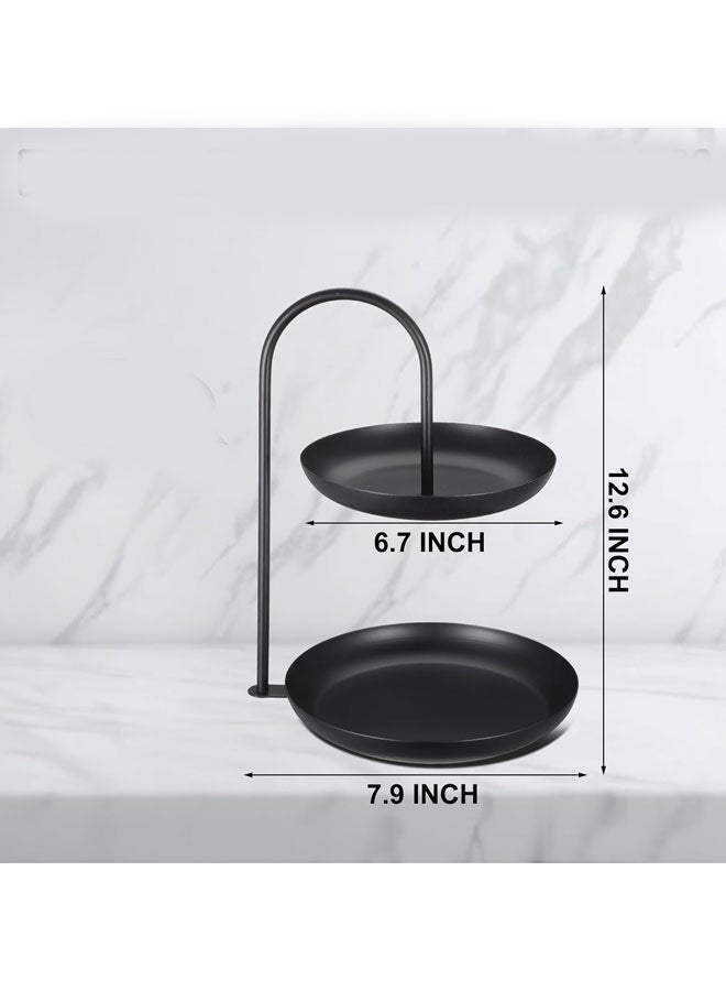 WangPangZi Necklace Display Stand 2 Tier Jewelry Holder Tabletop Jewelry Organizer Tower with Round Storage Tray Organizer Tower for Bracelets Necklaces Earrings Makeups(Black) - Image 2