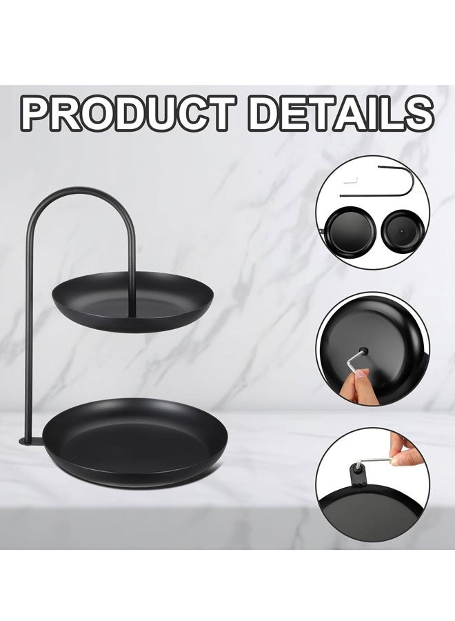 WangPangZi Necklace Display Stand 2 Tier Jewelry Holder Tabletop Jewelry Organizer Tower with Round Storage Tray Organizer Tower for Bracelets Necklaces Earrings Makeups(Black) - Image 3