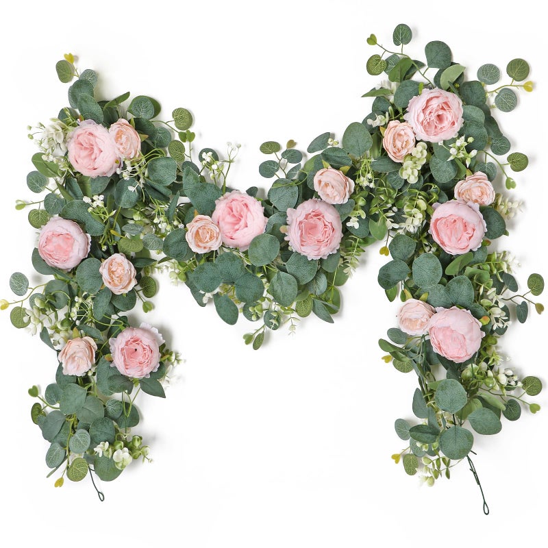 SOMYTING 2 Pack 13FT Flower Garland, Artificial Rose Vine Fake Flower Garland Silk Rose Peony Hanging Vine Faux Floral Garlands for Wedding Party Arch Table Wall Backdrop Decoration (Light Pink, 2PCS) - Image 1
