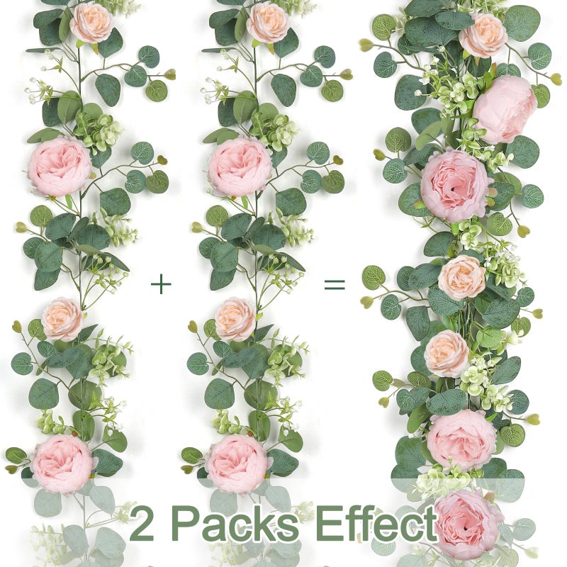 SOMYTING 2 Pack 13FT Flower Garland, Artificial Rose Vine Fake Flower Garland Silk Rose Peony Hanging Vine Faux Floral Garlands for Wedding Party Arch Table Wall Backdrop Decoration (Light Pink, 2PCS) - Image 3