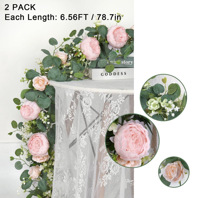 SOMYTING 2 Pack 13FT Flower Garland, Artificial Rose Vine Fake Flower Garland Silk Rose Peony Hanging Vine Faux Floral Garlands for Wedding Party Arch Table Wall Backdrop Decoration (Light Pink, 2PCS) - Image 4