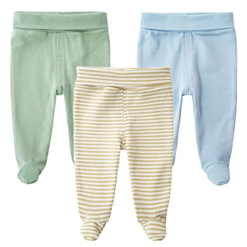Teach Leanbh Infant Baby 3 Pack Footed Pants Cotton High Waist Casual Leggings (6 Months, B) - Image 1