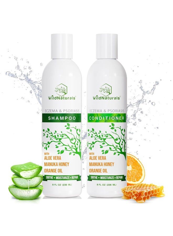 Wild Naturals Eczema Psoriasis Shampoo & Conditioner Set for Men & Women - Anti Dandruff Shampoo for Dry Scalp & Hair - Seborrheic Dermatitis for Itchy Scalp Treatment - Eczema for Psoriasis - Image 1