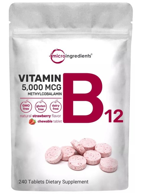 Micro Ingredients Vitamin B12 5000mcg | Methyl B12 Active Form – 240 Chewable Tablets