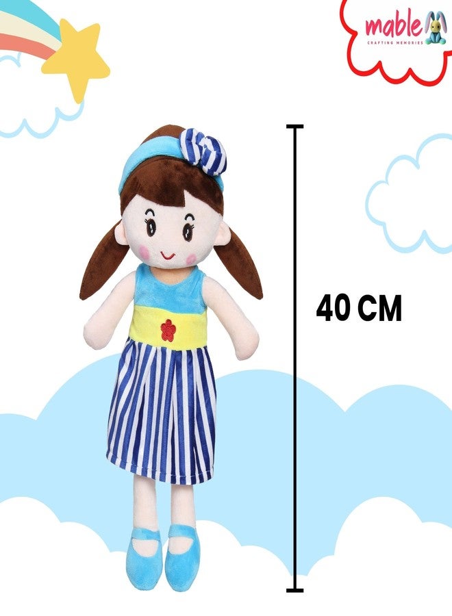 MABLE Soft Doll for Girls | Cute Plush Baby Doll Toy with Colourful Hairband | Huggable Stuffed Doll Gift for Kids, Girls, Toddlers & Babies Age 3 to 5 Years (40CM Blue) - Image 2