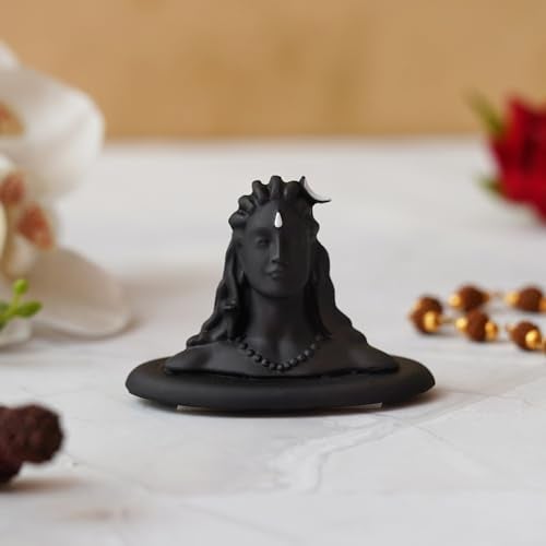 Webelkart Premium Polyresin Adiyogi Shiva Statue for Home and Car Dashboard - Adiyogi Showpiece for Home/Pooja/Office Decor (Self Adhesive, Black, 2.5 in) - Image 1