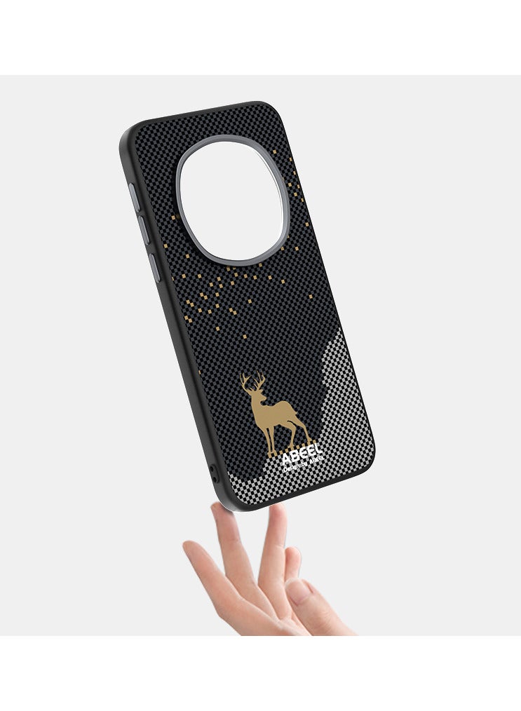 أبيل جراب هاتف مغناطيسي فاخر من ألياف الكربون غير اللامع لهاتف هونر ماجيك 7 برو مع شحن لاسلكي وغطاء خلفي مقاوم للصدمات - أسود دهبي - Image 2