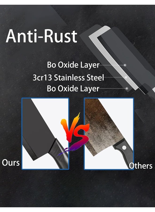 طقم سكاكين مطبخ من 7 قطع-5 سكاكين من الستانلس ستيل الأسود مع أغماد، لوح تقطيع، وكتلة سكاكين-سكاكين مطبخ من الستانلس ستيل بمقبض مريح من مادة البولي بروبيلين (أسود) - Image 5