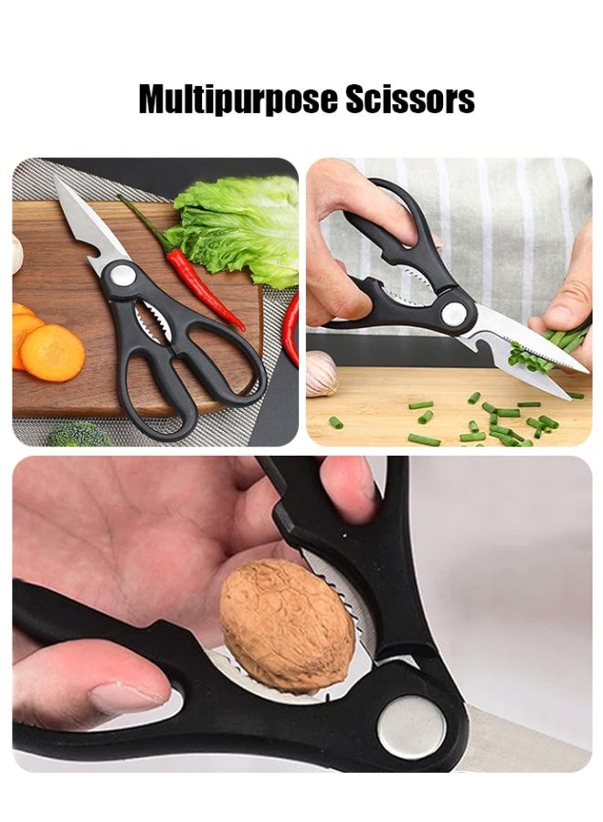 طقم سكاكين مطبخ من 7 قطع-5 سكاكين من الستانلس ستيل الأسود مع أغماد، لوح تقطيع، وكتلة سكاكين-سكاكين مطبخ من الستانلس ستيل بمقبض مريح من مادة البولي بروبيلين (أسود) - Image 4