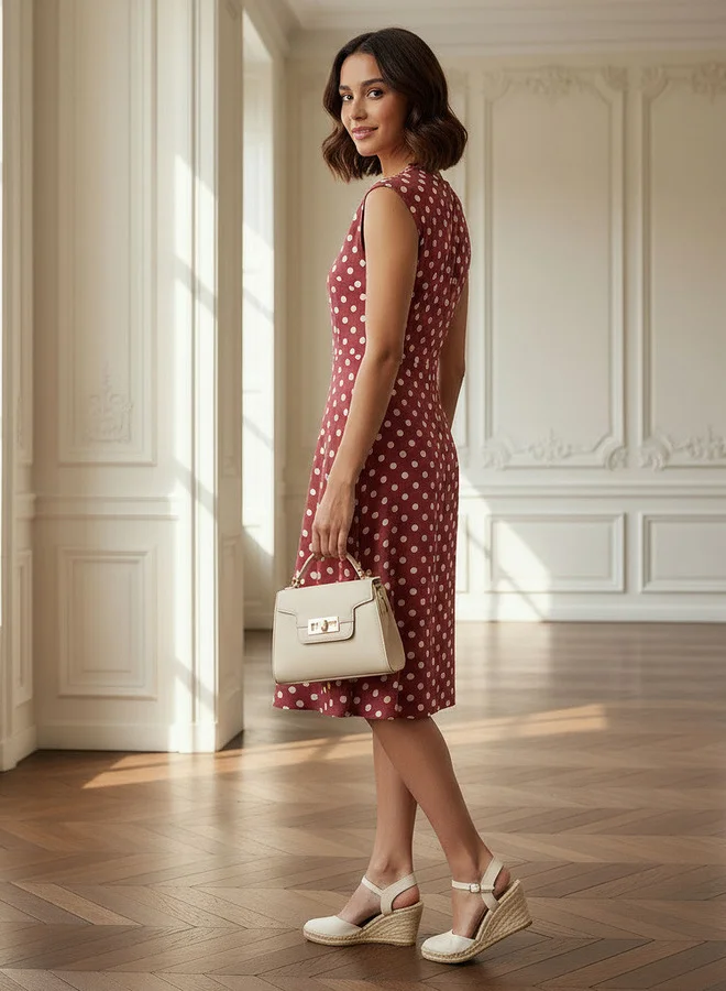 سبلاش فيڤ Polka Dot Print Sleeveless Mini Dress with Crew Neck