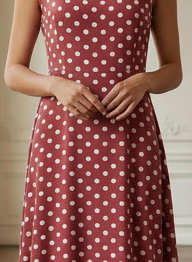 Splash FAV Polka Dot Print Sleeveless Knee length Dress with Crew Neck - Image 4