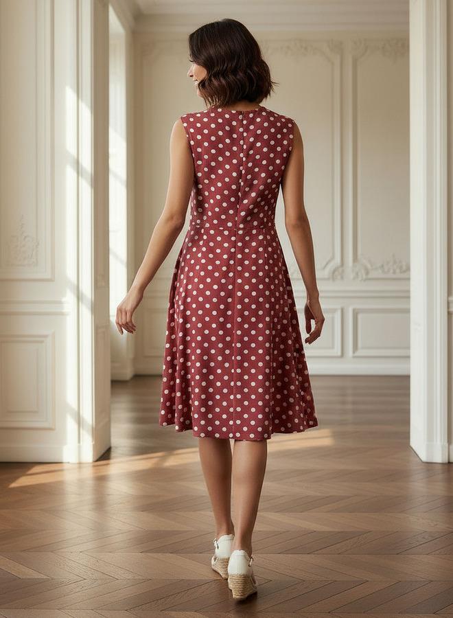 Splash FAV Polka Dot Print Sleeveless Knee length Dress with Crew Neck - Image 3