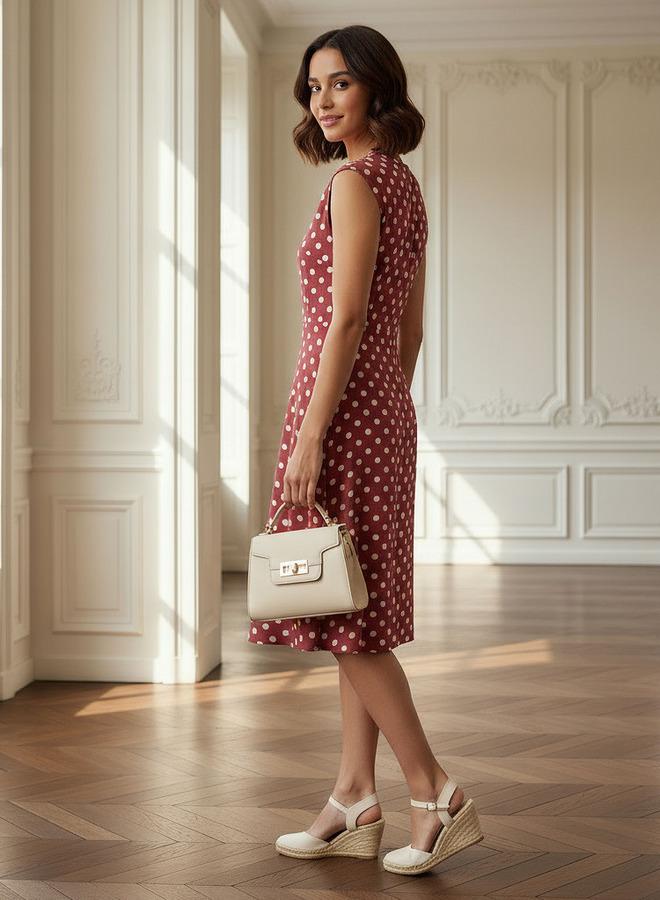 Splash FAV Polka Dot Print Sleeveless Knee length Dress with Crew Neck - Image 2