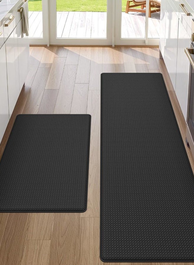 DEXI Kitchen Rugs and Mats Non Slip Waterproof, Set of 2, Cushioned Anti Fatigue Comfort Standing Runner Rug, Memory Foam Padded, Large Long Kitchen Mat Floor, 17"x29"+17"x59", Black - Image 1