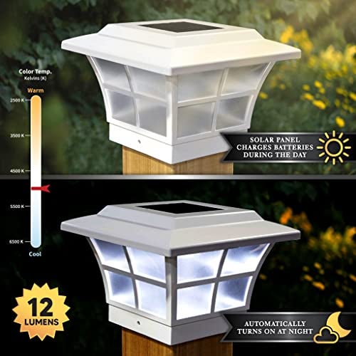 Classy Caps SL079W Prestige Solar Post Cap - White – High-Performance Solar LED Lights, fits 3.5x3.5 & 4x4 Posts, Durable PVC (Vinyl) Construction, Weather-Resistant, Ideal for Decks, Fences - Image 4