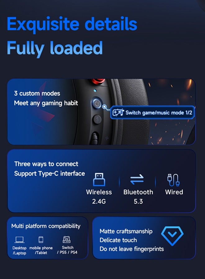 مكشوزي سماعه قيمنق ألعاب لاسلكية V9 Pro مزودة بميكروفون، 2.4 جيجاهرتز/بلوتوث، لاسلكية وسلكية، مشغلات 53 مم، صوت محيطي 7.1، زمن انتقال منخفض للغاية 15 مللي ثانية، ميكروفون قابل للفصل مع خاصية إلغاء الضوضاء بالذكاء الاصطناعي، شحن من النوع C، أسود/أحمر - Image 3