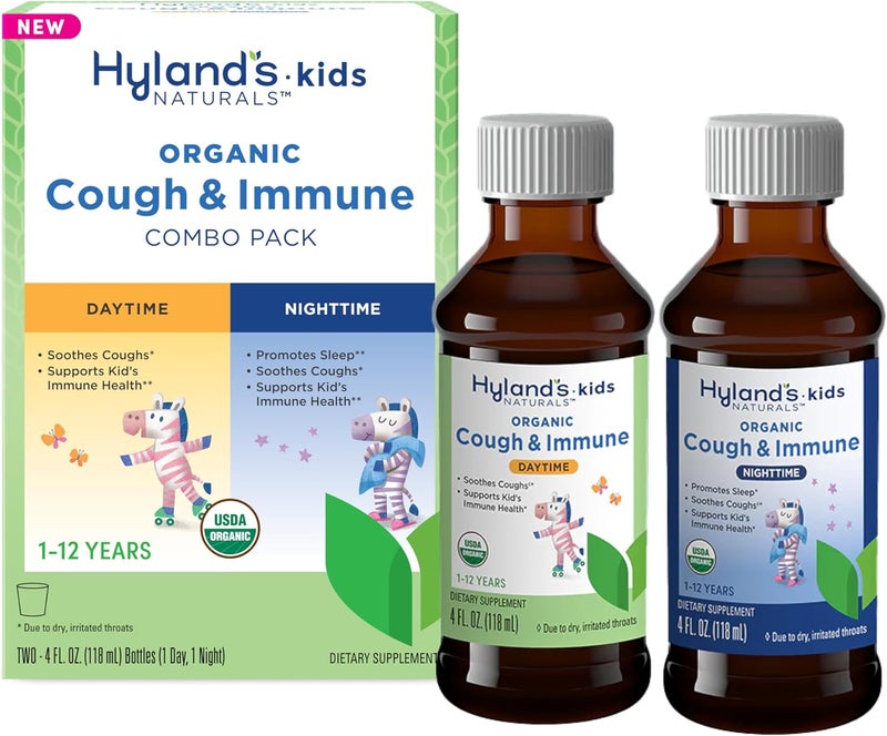 Hyland's Hyland's Kids Organic Cough and Immune Day and Night Combo Pack, Eases Coughs, Supports Immunity, Promotes Sleep, Two 4 Fl Oz. Bottles (8 fl oz) 