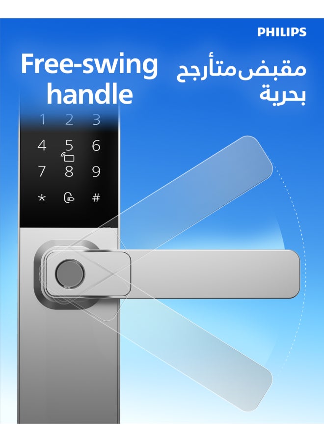 Philips 615-5HBS Smart Lock, Bluetooth Lock with Home Access App Control, Fingerprint, RFID, PIN Code, Mechanical Key, Temporary PINs, Semiconductor Fingerprint Unlock (≤0.5s Recognition), C-grade lock cylinder Sky grey - Image 4