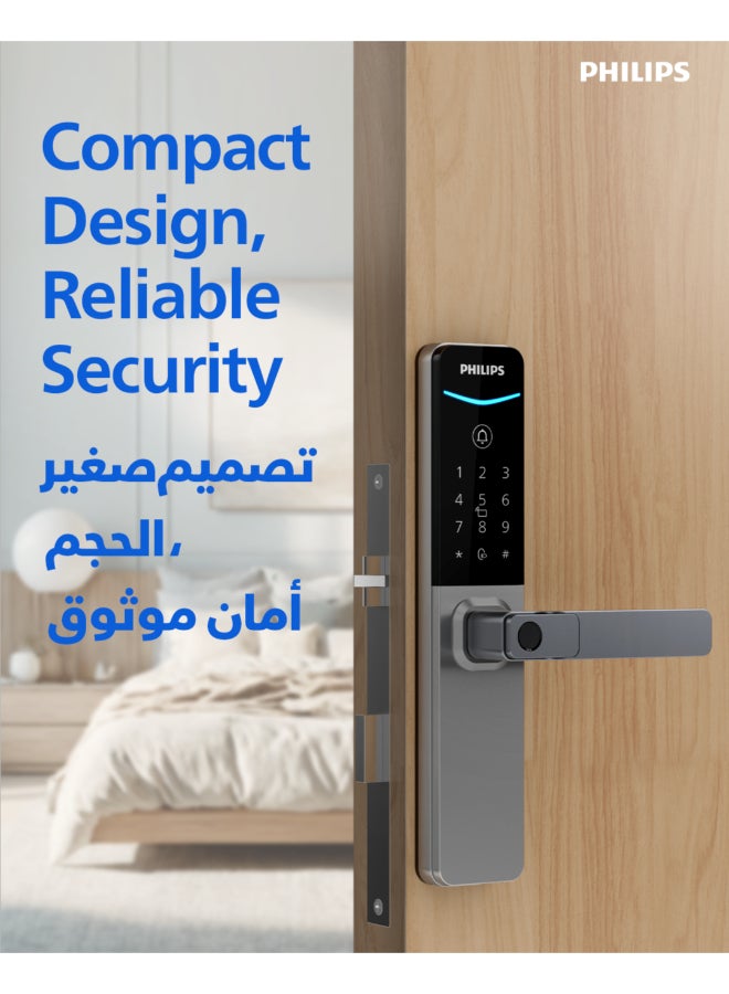 Philips 615-5HBS Smart Lock, Bluetooth Lock with Home Access App Control, Fingerprint, RFID, PIN Code, Mechanical Key, Temporary PINs, Semiconductor Fingerprint Unlock (≤0.5s Recognition), C-grade lock cylinder Sky grey - Image 2