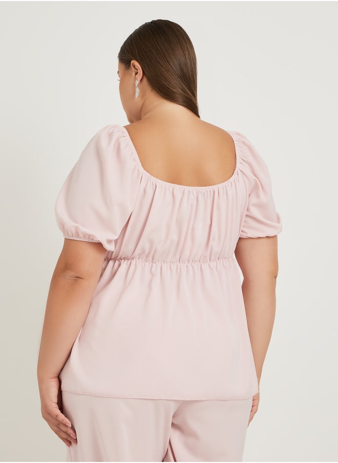 Styli Plus Size Solid Puff Sleeves Twist Front Top  - Image 4
