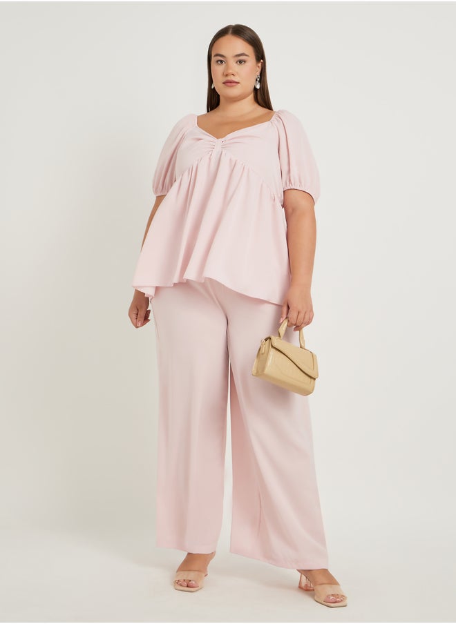 Styli Plus Size Solid Puff Sleeves Twist Front Top  - Image 2