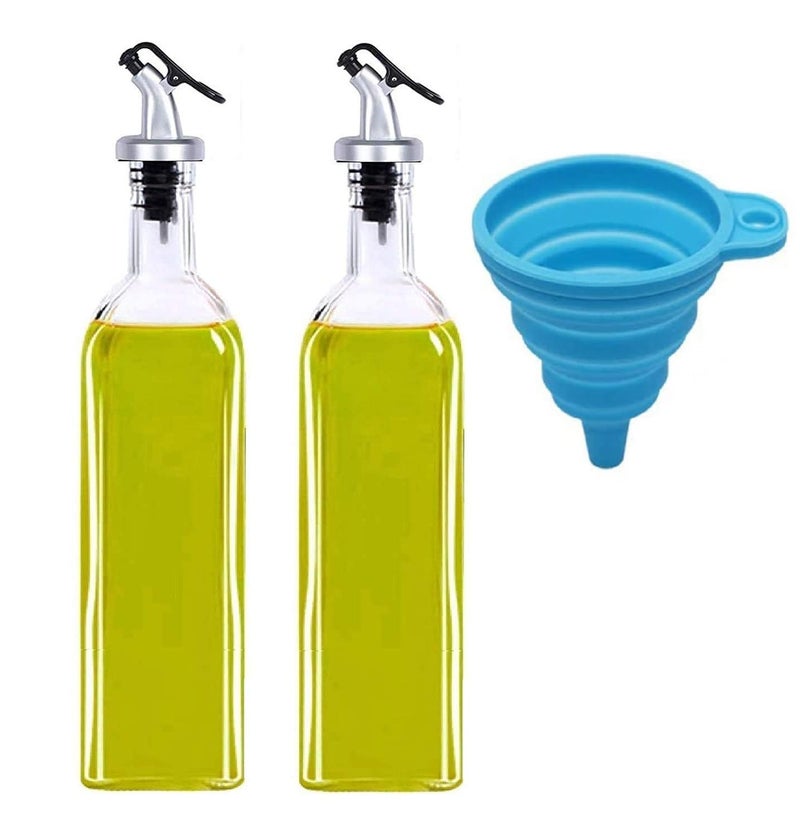 SQINELLI Italian Glass Oil dispenser 1000 ml Pack of 2 Oil bottle for kitchen 1 Litre glass Oval transparent Oval