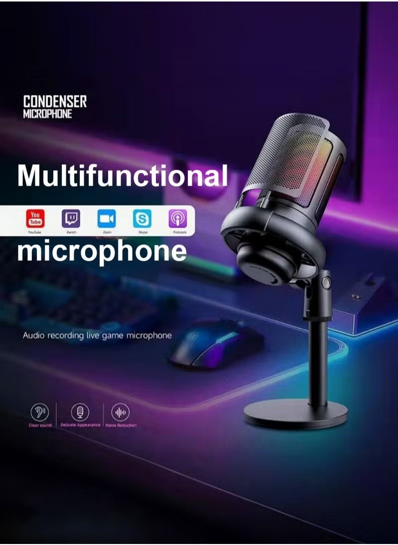 Gaming Microphone With RGB Lighting, USB Condenser Podcasting Microphone, Tap to Mute Sensor, Pop Filter, USB PC, Mac/PS4/PS5 Computer Desktop Microphone for Gaming, Streaming, Recording
