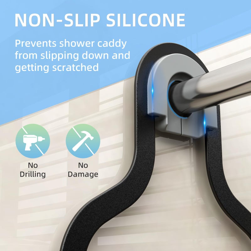 Kadolina Bathroom Hanging Shower Organizer, Over Head Shower Caddy Shower Storage Rack Basket with Hooks for Razor and Sponge Rustproof, Black [Patented] - Image 4