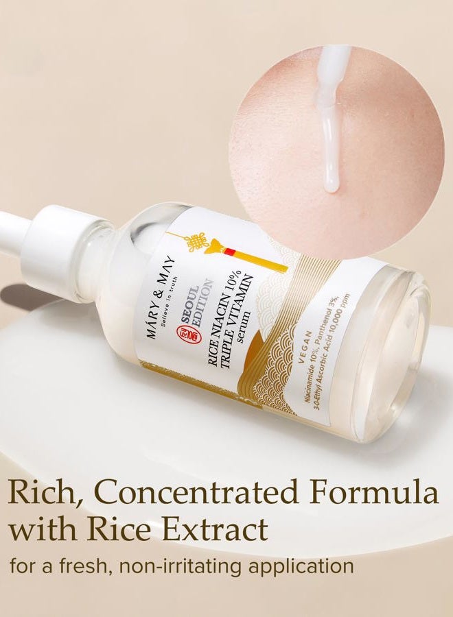 MARY & MAY SEOUL EDITION Rice Niacin 10% Triple Vitamin Serum - Korean Radiance Serum for Even Skin Tone and Healthy Glow - Niacinamide, and Vitamins - Fragrance-Free, Cruelty-Free, 2.7 fl.oz. - Image 5