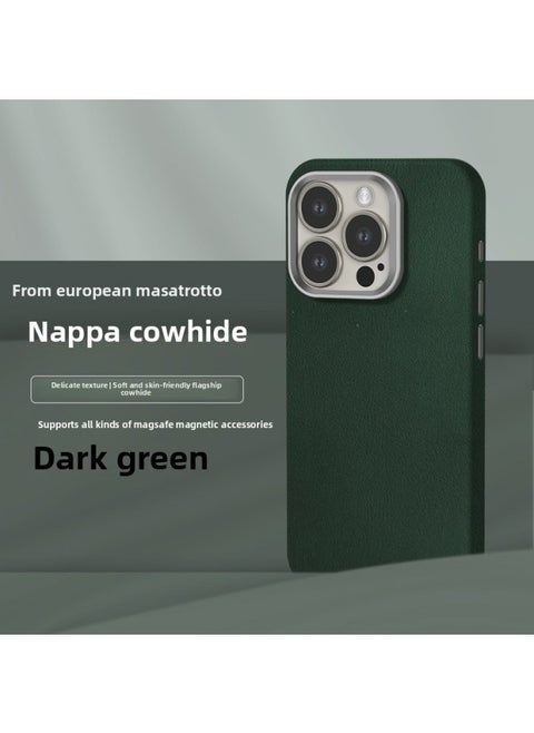 All-inclusive Fine Leather Case MagSafe Magnetic Application IPhone14pro Max Apple 15 Phone Case 13 Solid Color-Color:XYM Fine Skin Dark Green-Applicable Model:14plus (without Packaging)