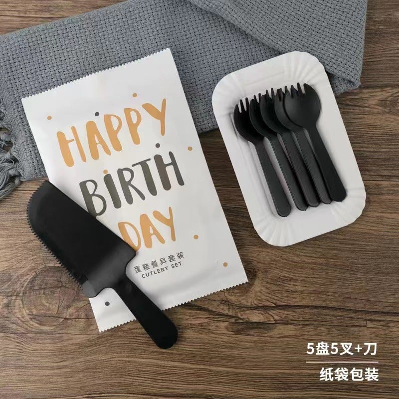 73Hours Bags Birthday Cake Tableware Knife And Fork Plate Disposable Long Paper Plate Baking Dish Plate Knife And Fork Candle Set - Image 4
