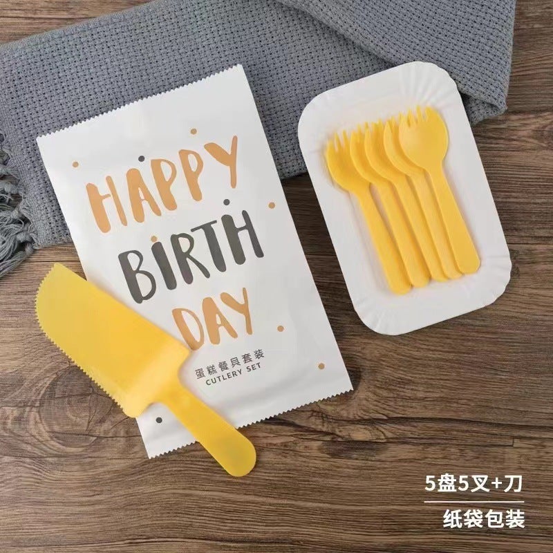 73Hours Bags Birthday Cake Tableware Knife And Fork Plate Disposable Long Paper Plate Baking Dish Plate Knife And Fork Candle Set - Image 3