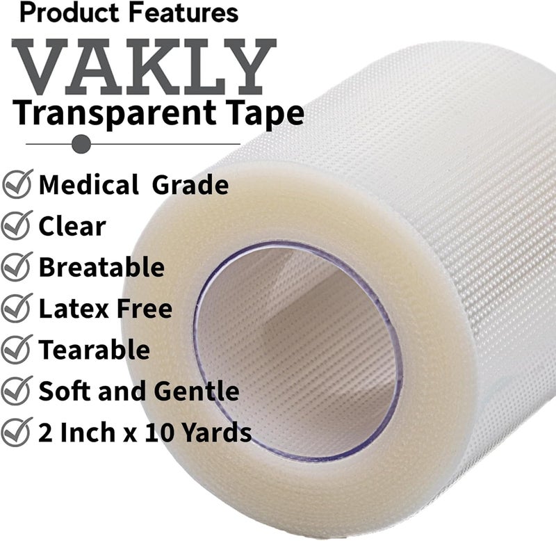 Vakly Transparent Medical Tape Pack of 4 Rolls Clear Emergency First Aid Bandage Tape for Wound Dressing Care  2 inch x 10 Yds Breathable Latex Free 4 - Image 2