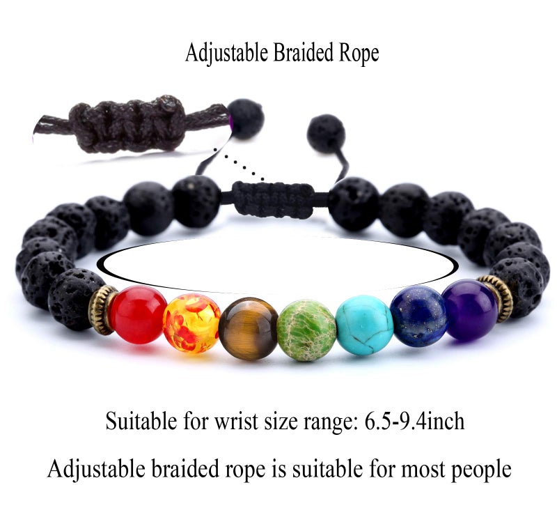 Hamoery Men Women 8mm Lava Rock Chakra Beads Bracelet Set Gifts for Friends Braided Rope Natural Stone Yoga Bracelet Bangle (Set 1) - Image 4