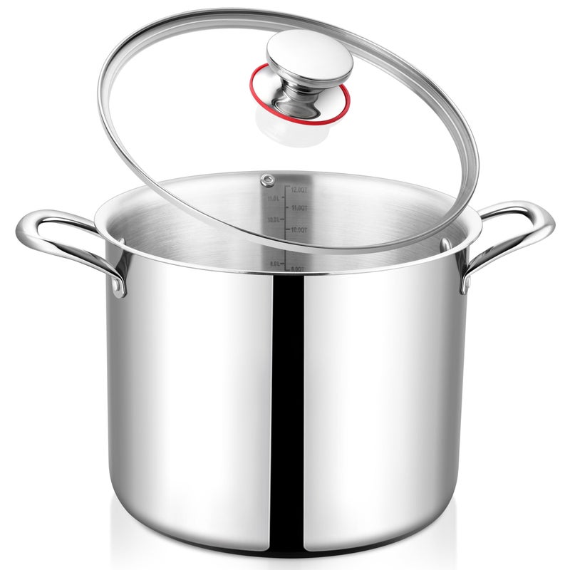 Onader 12QT Large Stainless Steel Stock Pot with Lid Triply Cooking Soup Stockpot