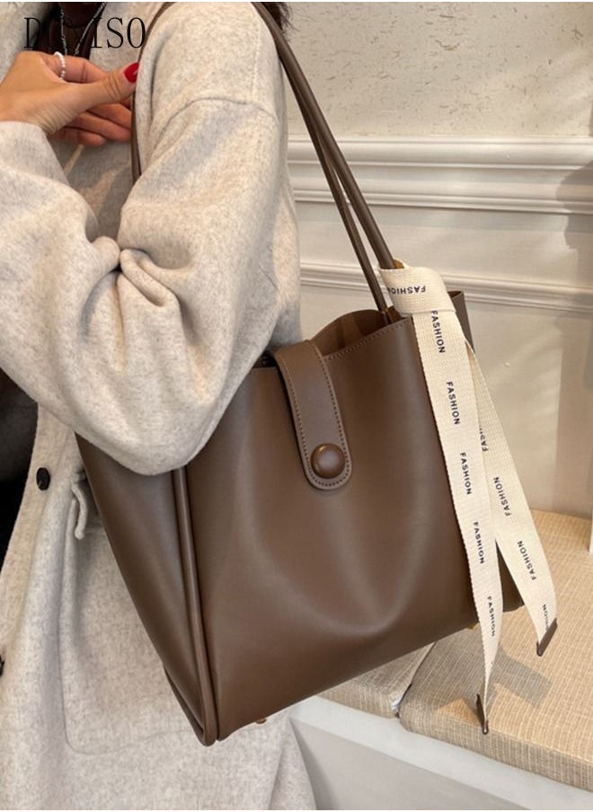 DUNISO Women's Shoulder Tote Bag Leather Handbag For Women Retro Large Capacity Messenger Fashionable Travel Hand Bag（Brown）  - Image 5