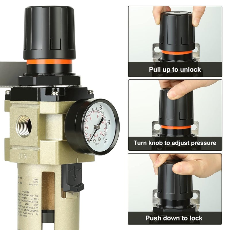Hromee 12 Inch Compressed Filter Regulator Combo Air Compressor Water Oil Trap Separator with Pressure Gauge SemiAuto Drain and Bracket - Image 3
