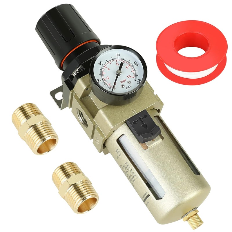 Hromee 12 Inch Compressed Filter Regulator Combo Air Compressor Water Oil Trap Separator with Pressure Gauge SemiAuto Drain and Bracket - Image 1