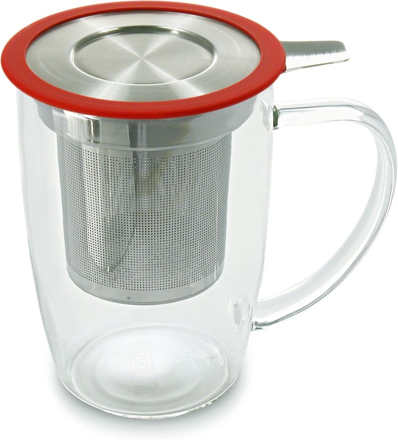 FORLIFE NewLeaf Glass Tea 16Ounce Mug with Infuser and Lid Red - Image 1