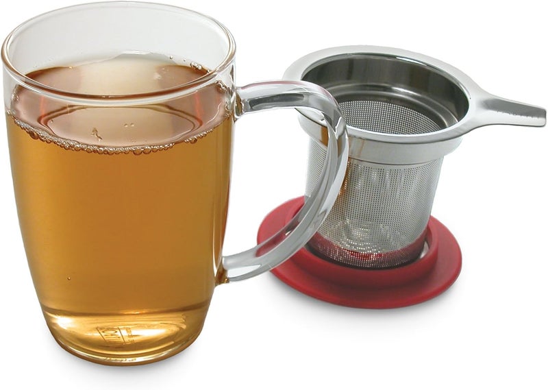 FORLIFE NewLeaf Glass Tea 16Ounce Mug with Infuser and Lid Red - Image 3